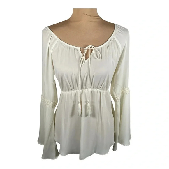 🤍 Takara Beautiful Puff Sleeve Lace Top Small - Picture 1 of 8